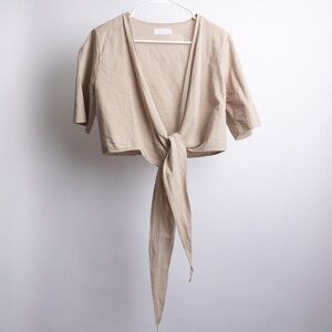 Oak + Fort lightweight linen-blend wrap top